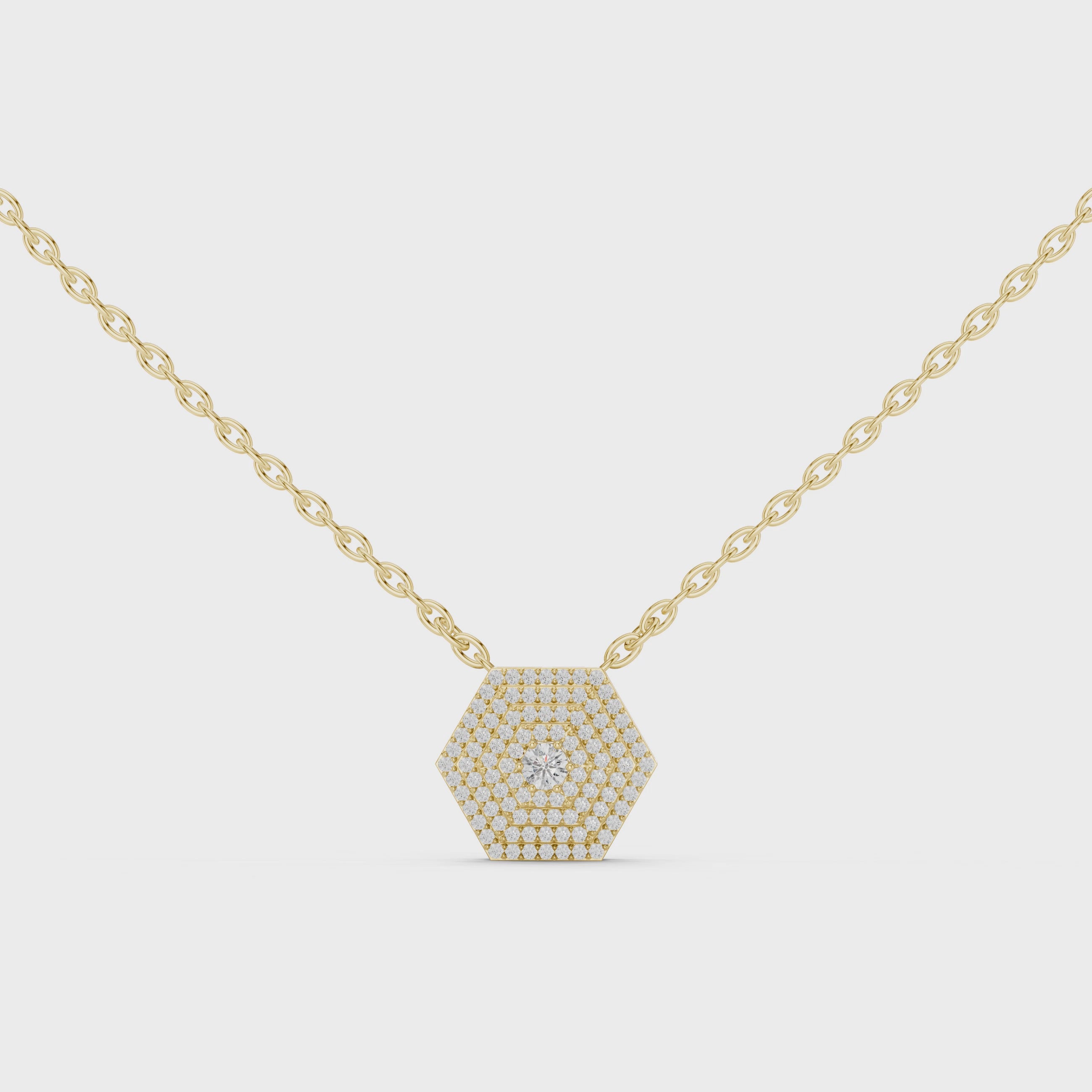 Round Diamond Hexagon Pendant Necklace