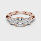 Asscher & Princess Cut Three Stone Diamond Ring