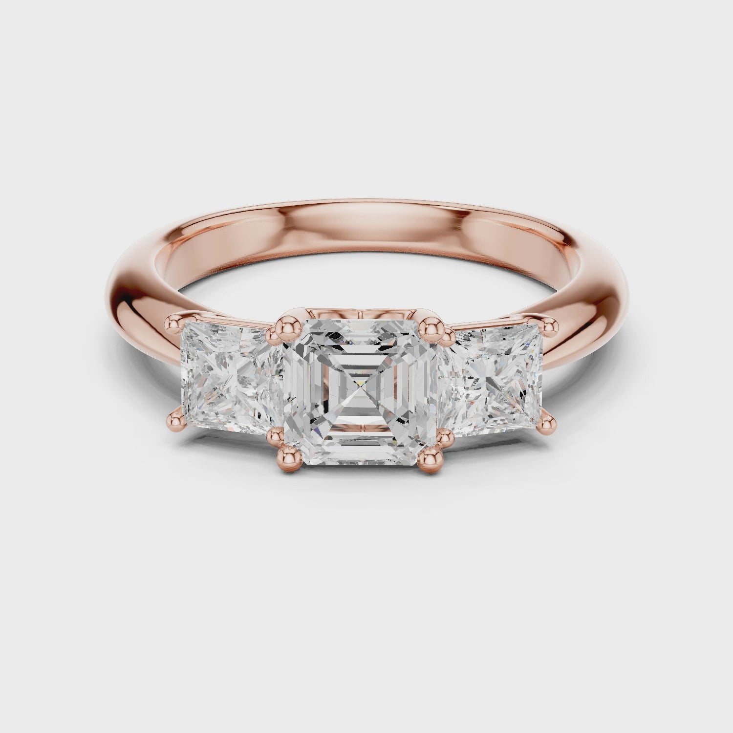Asscher & Princess Cut Three Stone Diamond Ring