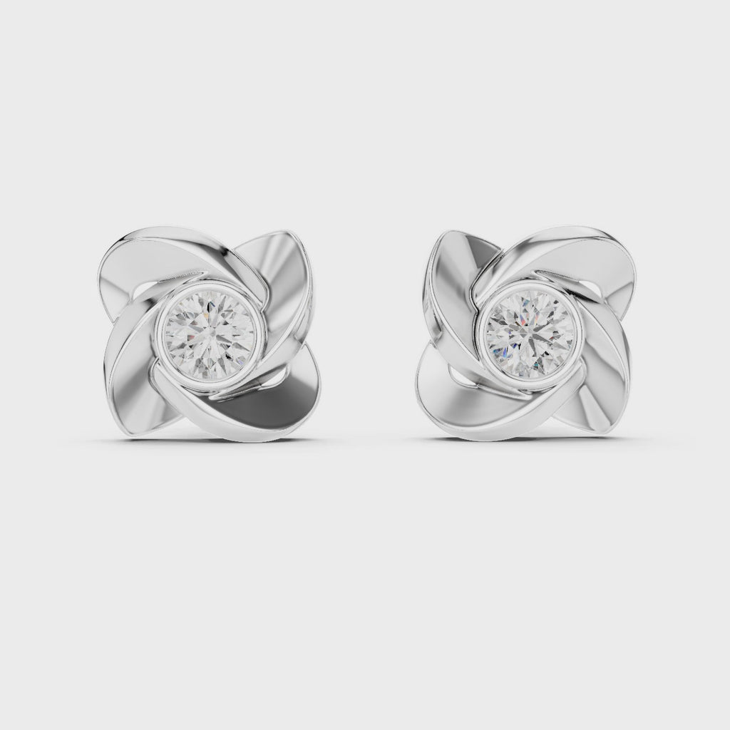 Floral Round Diamond Stud Earrings
