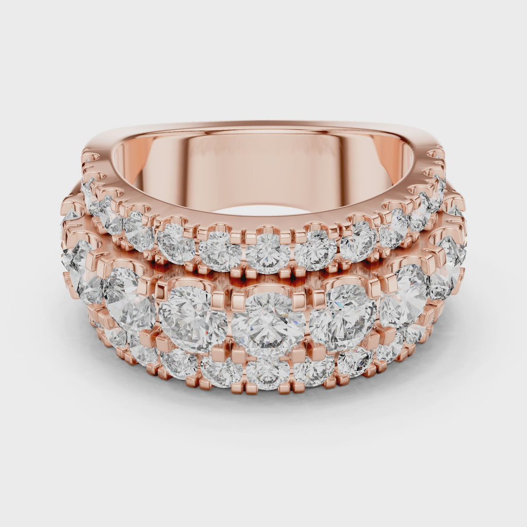 Three Row Round Diamond Cigar Band Ring