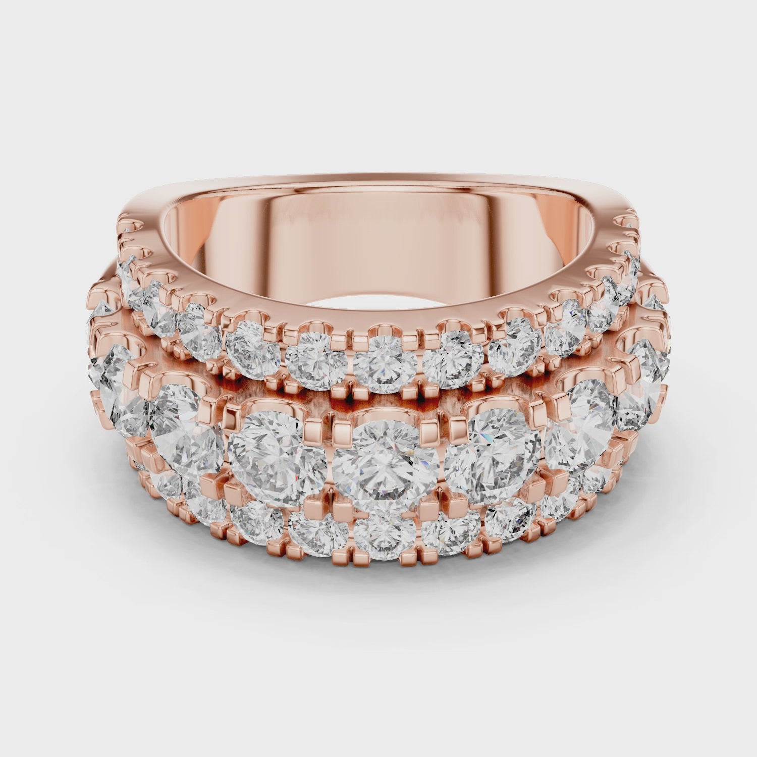 Three Row Round Diamond Cigar Band Ring