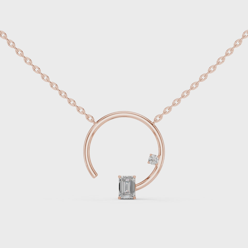 Emerald Cut Diamond Open Circle Pendant