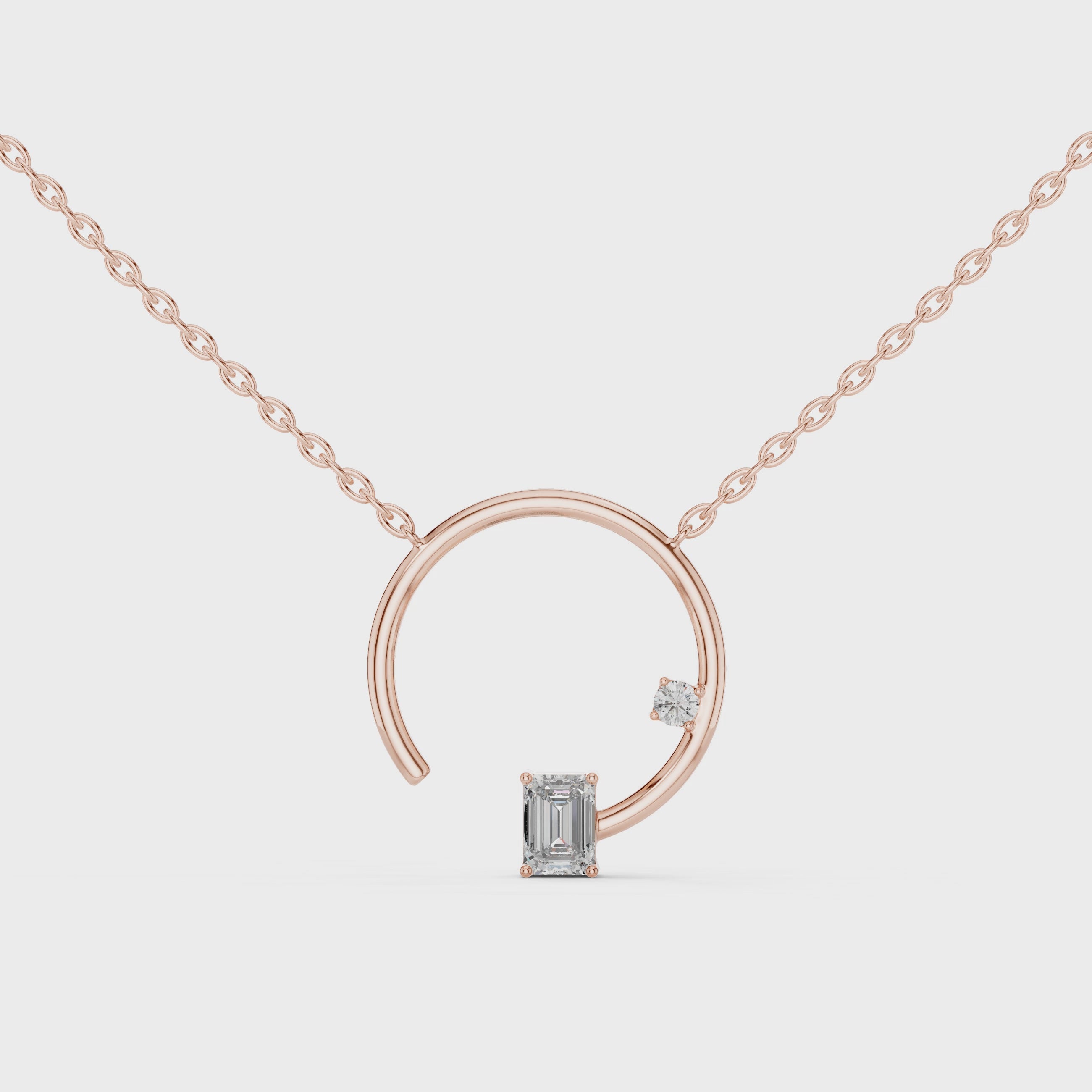 Emerald Cut Diamond Open Circle Pendant