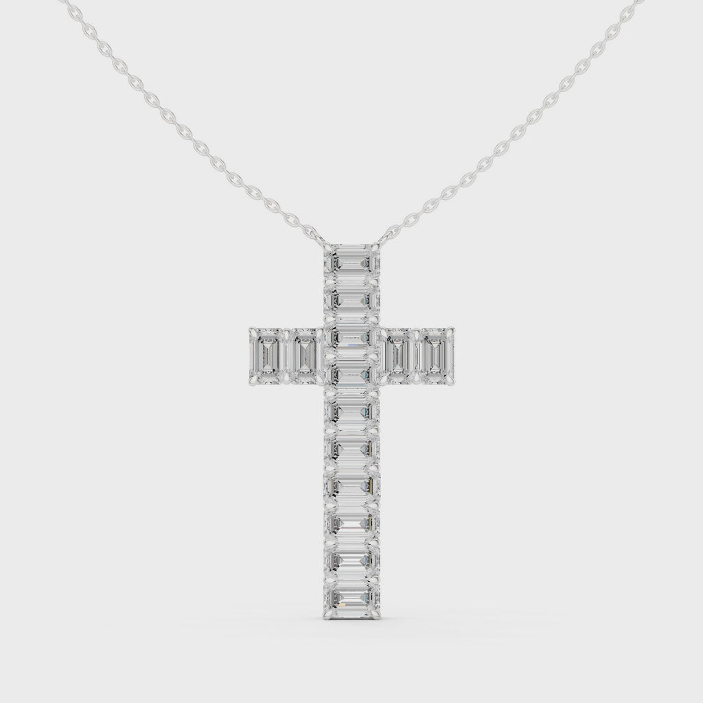 Emerald Cut Diamond Cross Pendant
