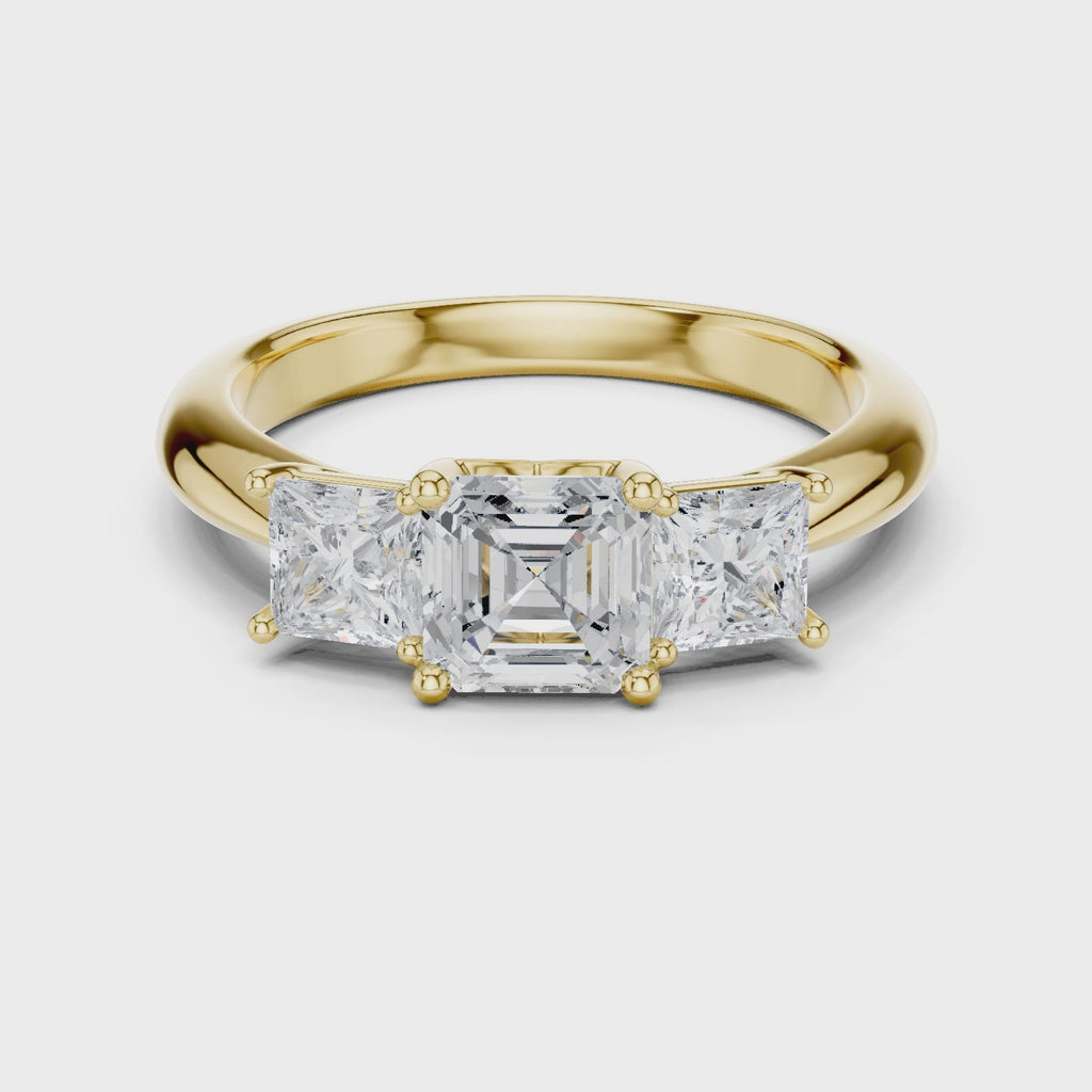 Asscher & Princess Cut Three Stone Diamond Ring