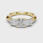 Asscher & Princess Cut Three Stone Diamond Ring