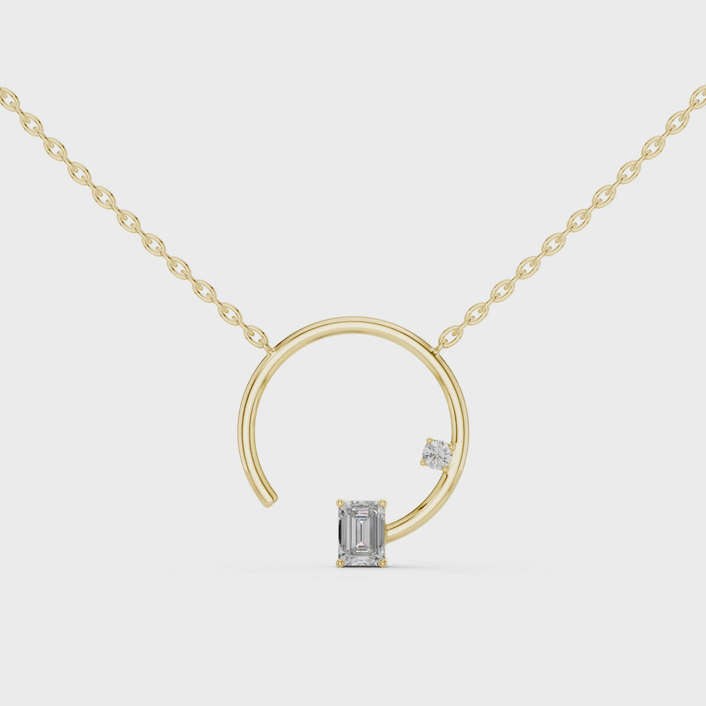 Emerald Cut Diamond Open Circle Pendant