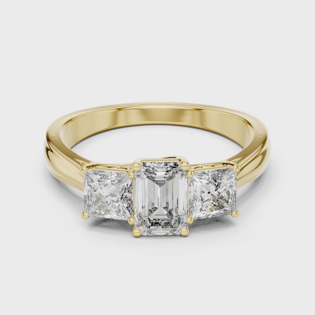 Emerald & Princess Cut Three Stone Diamond Ring