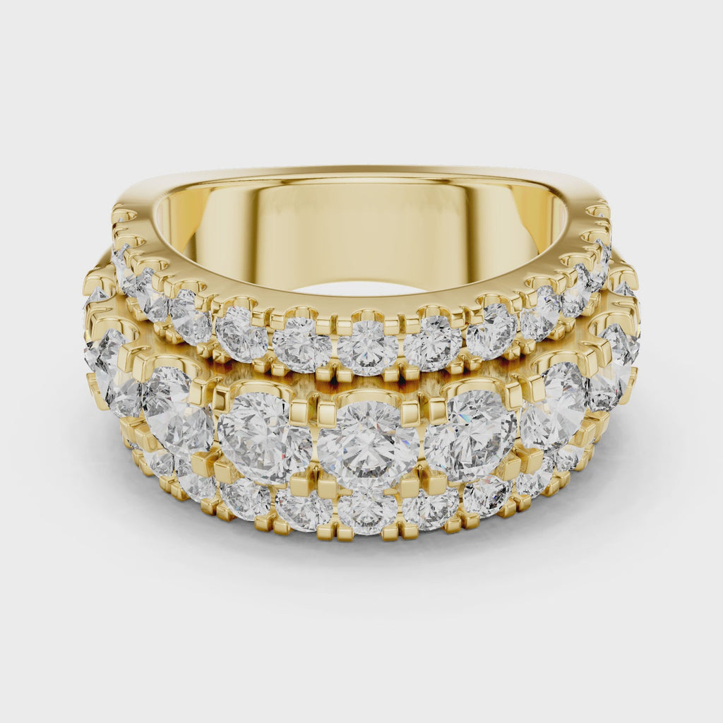 Three Row Round Diamond Cigar Band Ring