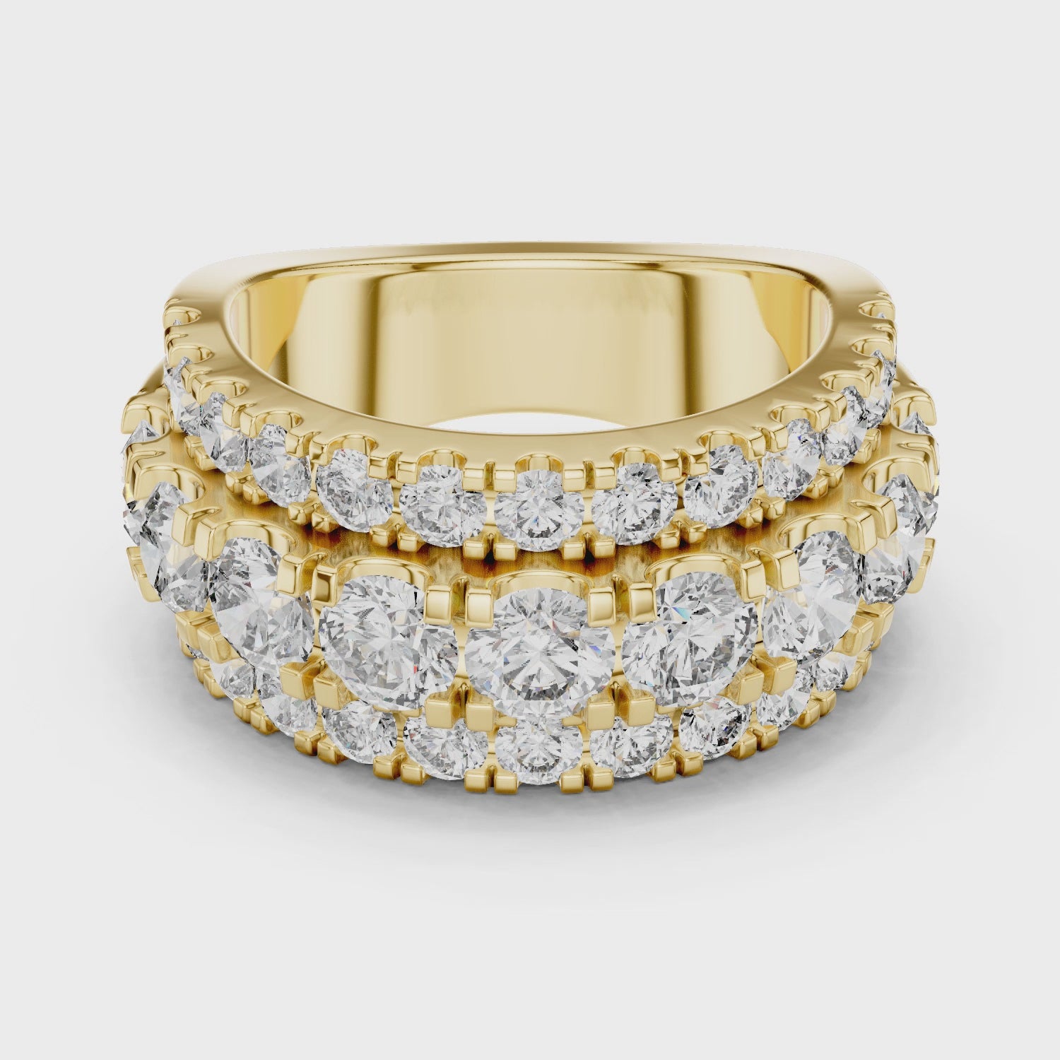 Three Row Round Diamond Cigar Band Ring