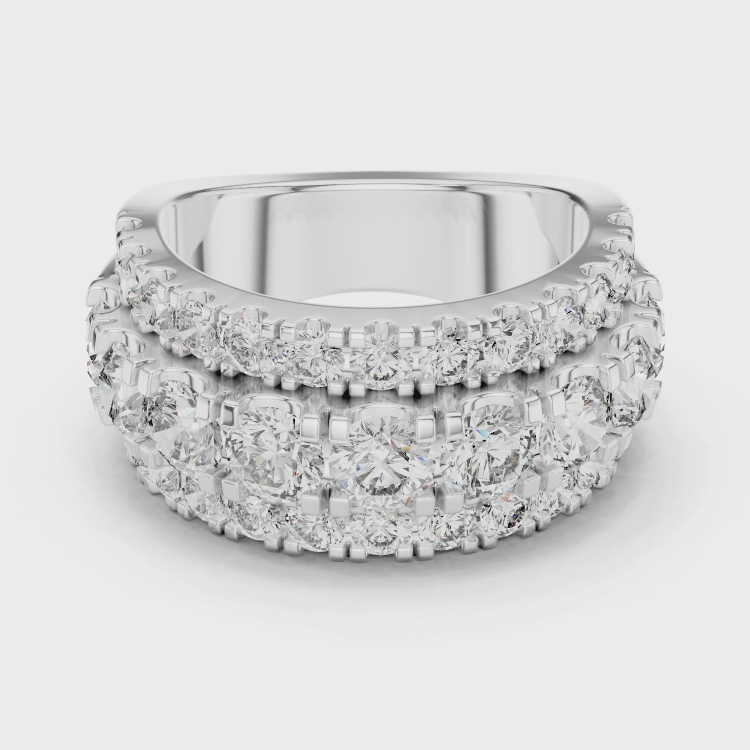 Three Row Round Diamond Cigar Band Ring