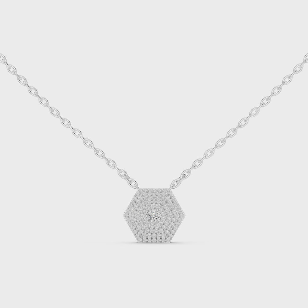 Round Diamond Hexagon Pendant Necklace
