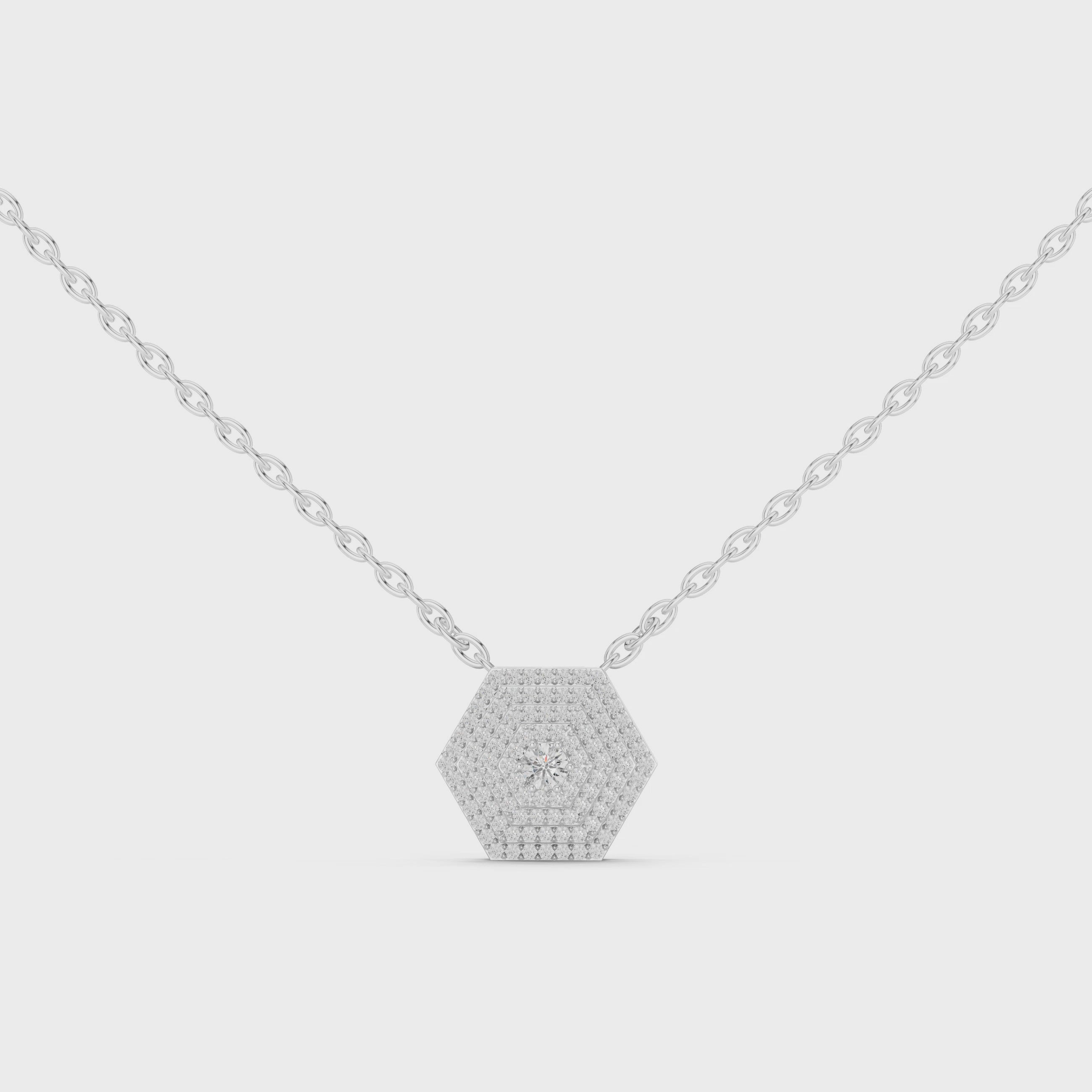 Round Diamond Hexagon Pendant Necklace