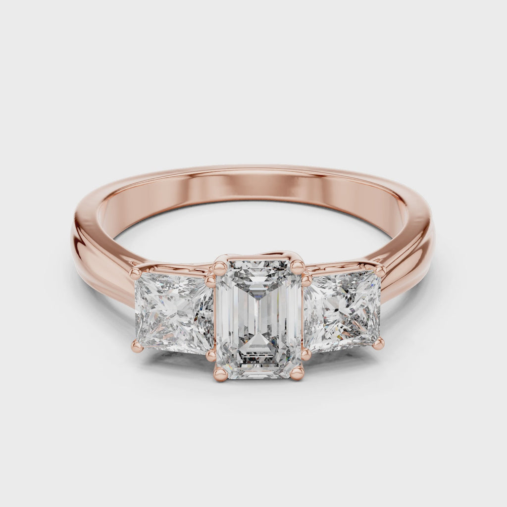 Emerald & Princess Cut Three Stone Diamond Ring