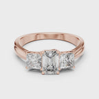 Emerald & Princess Cut Three Stone Diamond Ring