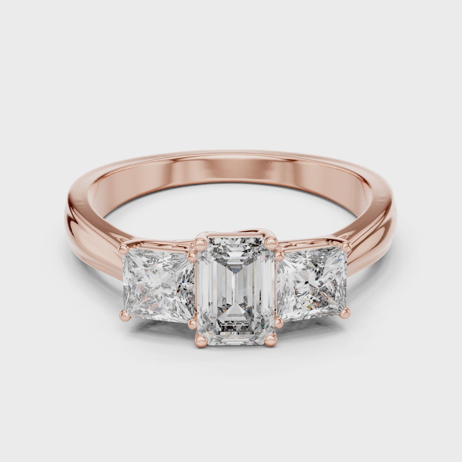 Emerald & Princess Cut Three Stone Diamond Ring