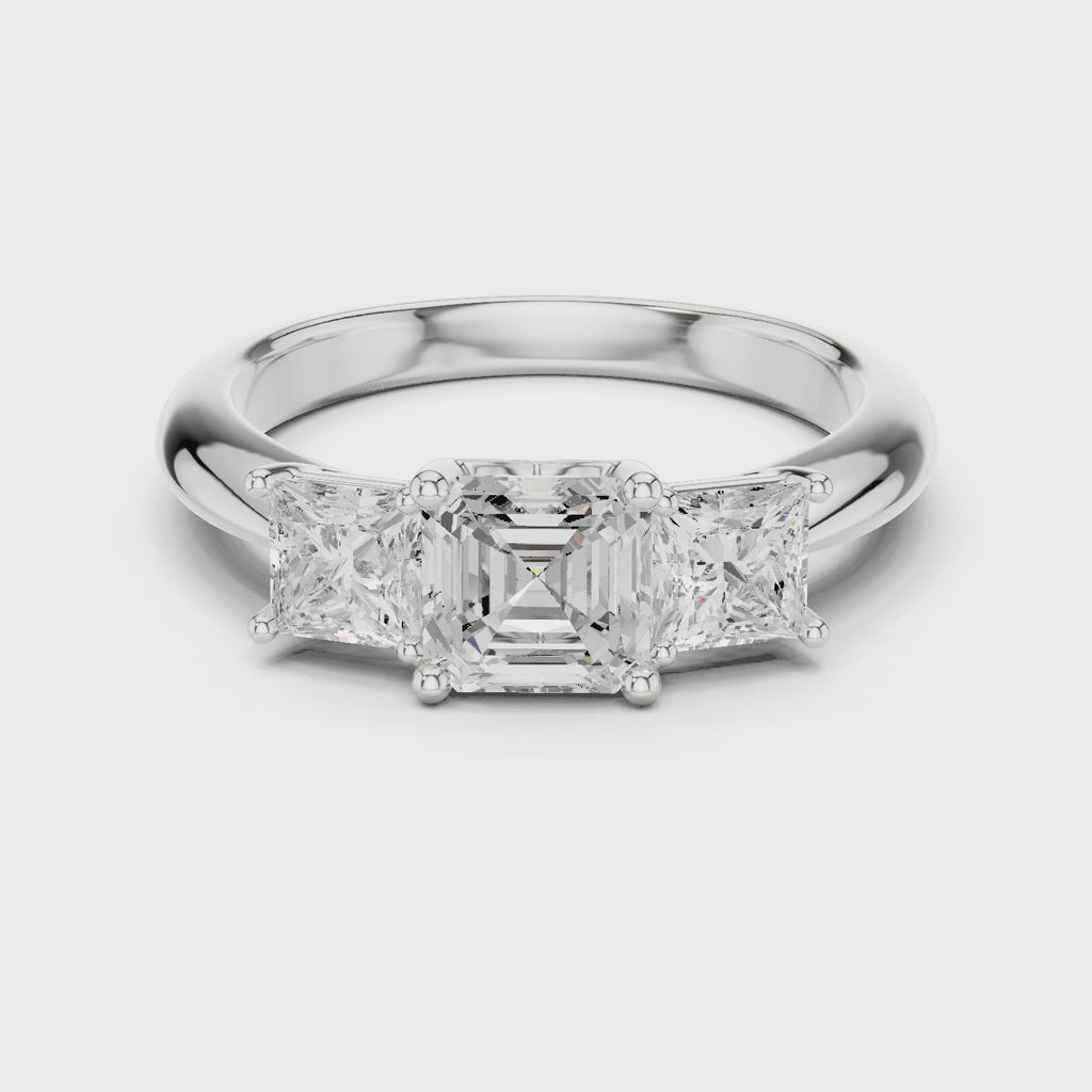 Asscher & Princess Cut Three Stone Diamond Ring