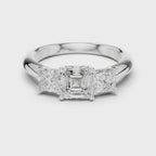 Asscher & Princess Cut Three Stone Diamond Ring