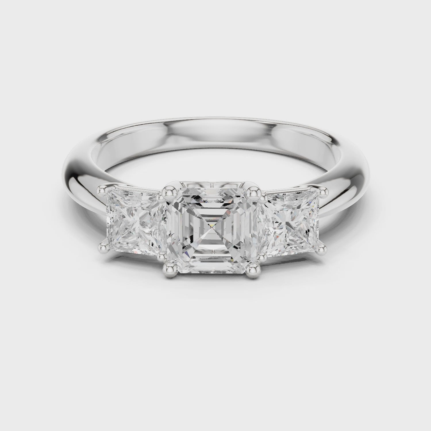 Asscher & Princess Cut Three Stone Diamond Ring